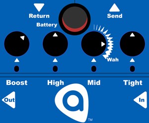 A rendering showing the control interface of the new TightBoost effects pedal from Amptweaker