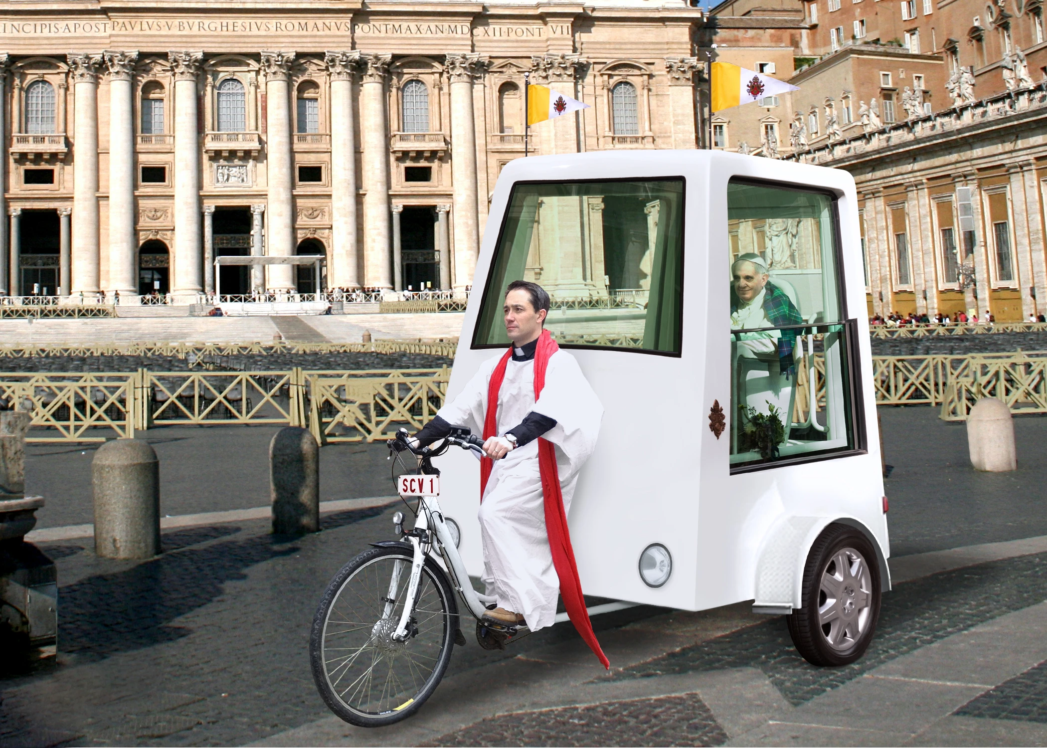 The pedal-powered Popemobile concept from Yannick Read of the ETA