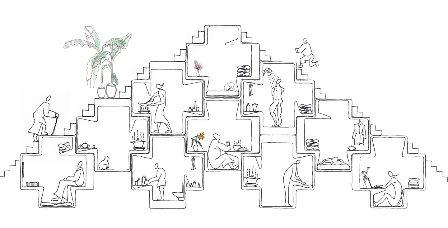 The modules can be stacked together and each room can be used for a multiple of tasks