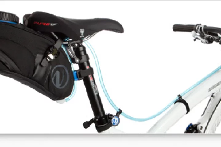 The VelEau is a cyclist's hydration system, that mounts on the bike instead of the rider