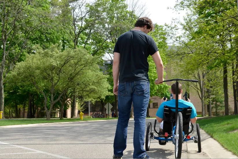 The TheraTryke recumbent bike incorporates leg exercise for paraplegics
