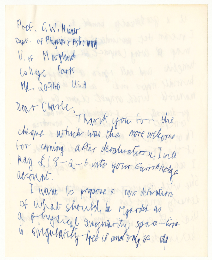 'A new definition for space-time singularity' by Stephen Hawking | Price: $205,807 (£162,500) Auction Link