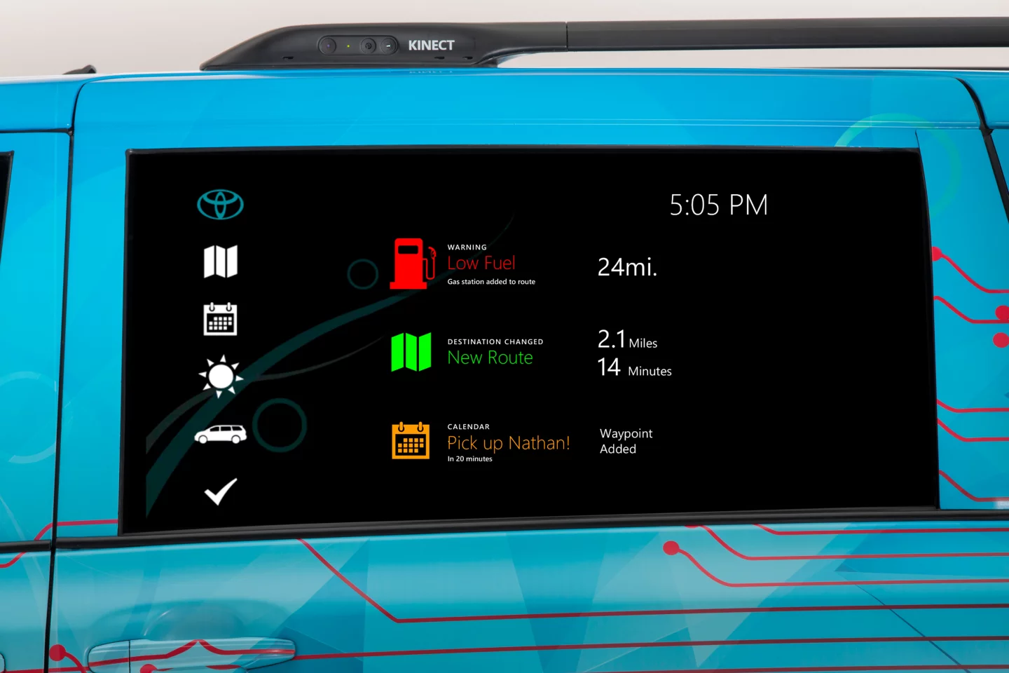 The screen on the side window provides important driver information to the driver (Photo: Toyota)