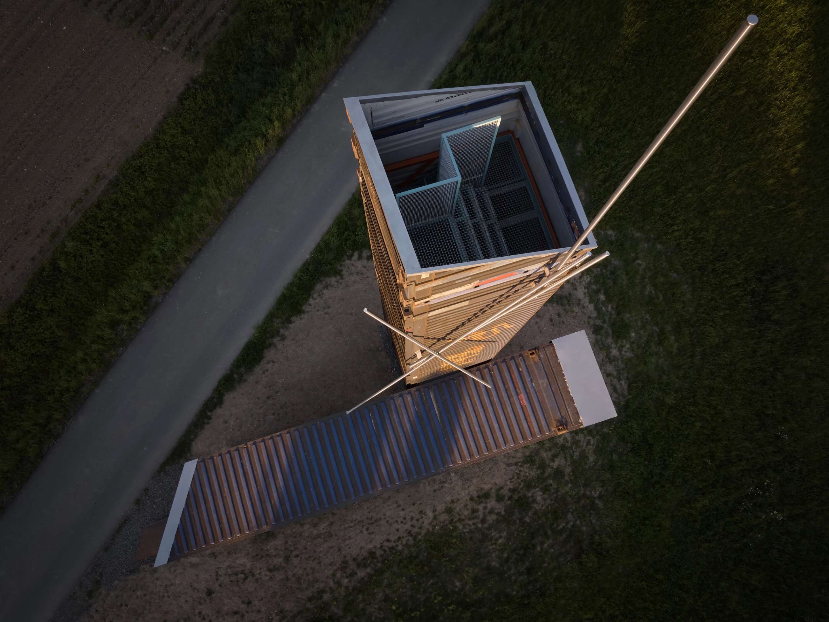 The metal poles attached to Lookout Above Litomyšl double as both a lightning conductor and an artwork by sculptor Jan Dostál