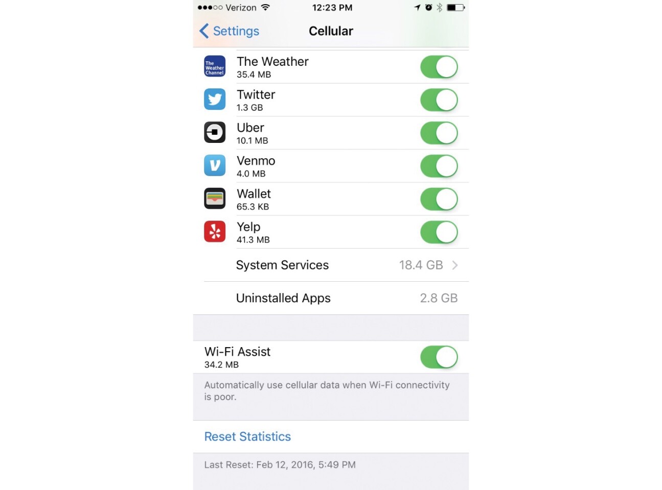Settings > Cellular > Wi-Fi Assist