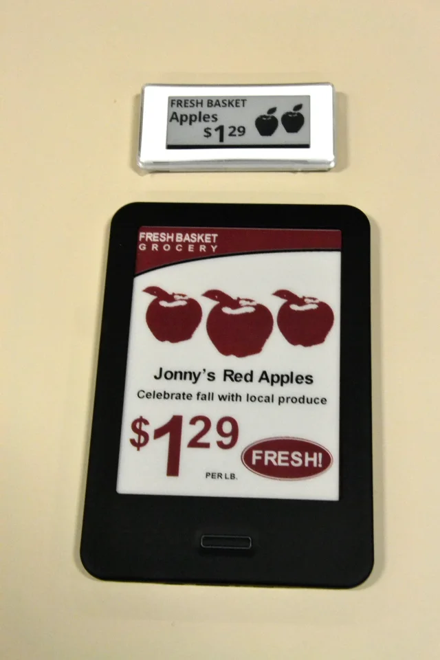 A digital replacement for the paper price tag in retail stores, featuring E Ink Spectra technology (Photo: Paul Ridden/Gizmag)