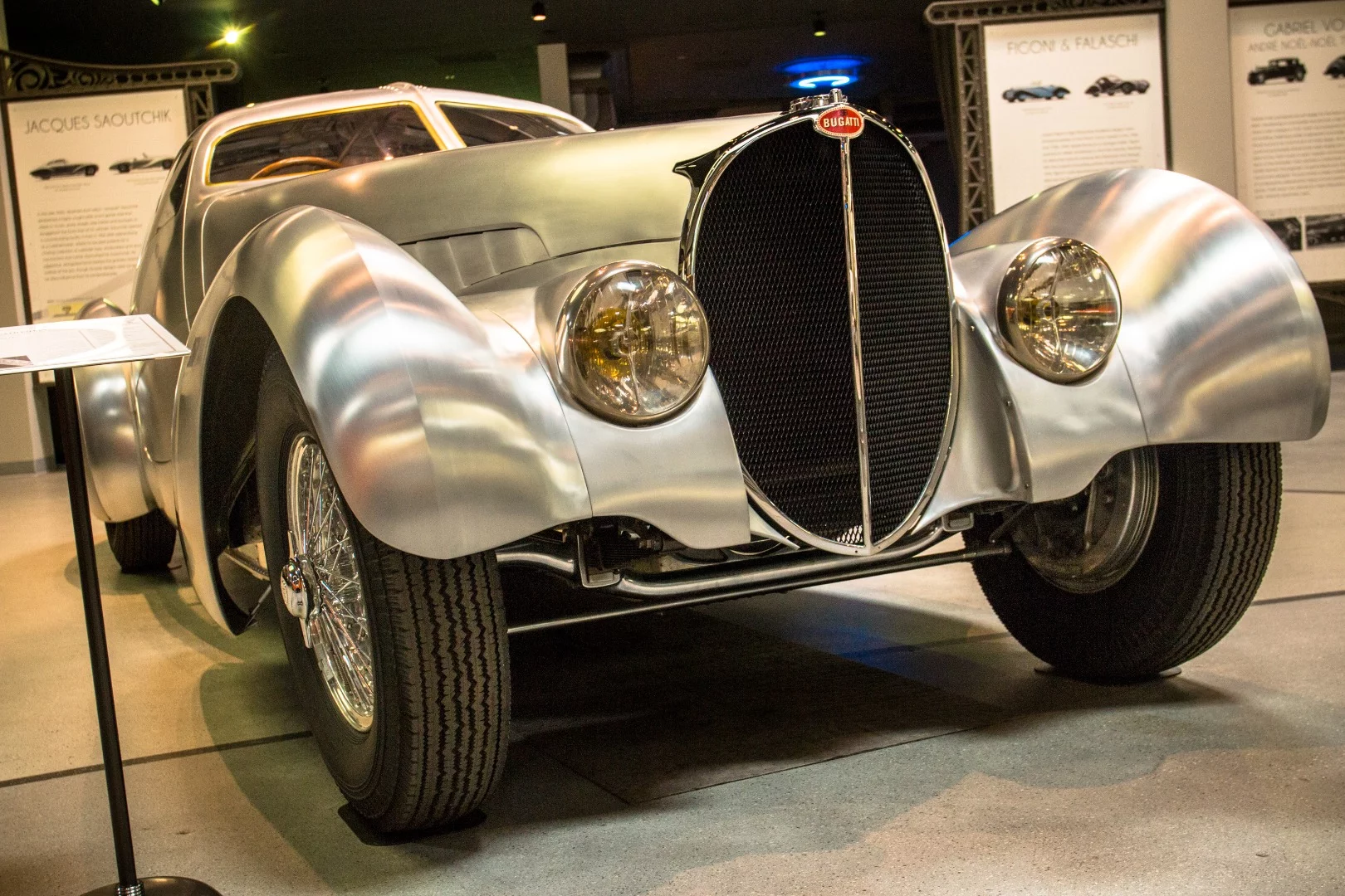 1939 Bugatti Type 64 Coupe: Three Type 64 chassis were produced, of which this is the second. Jean Bugatti didn't survive to put the coachwork on, being killed in a road testing accident in 1939. But this is perhaps the first car ever to rock upward-opening doors. Slightly different from the gullwing doors that popularized the idea, the Type 64 uses what Bugatti called 'Papillon' - or butterfly doors.