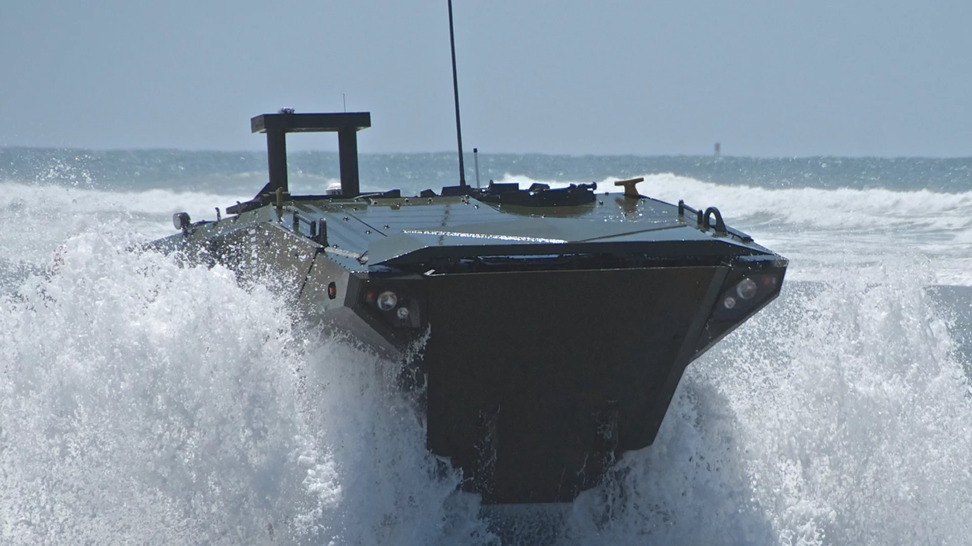 The Amphibious Combat Vehicle 1.1 (ACV 1.1) hitting the surf