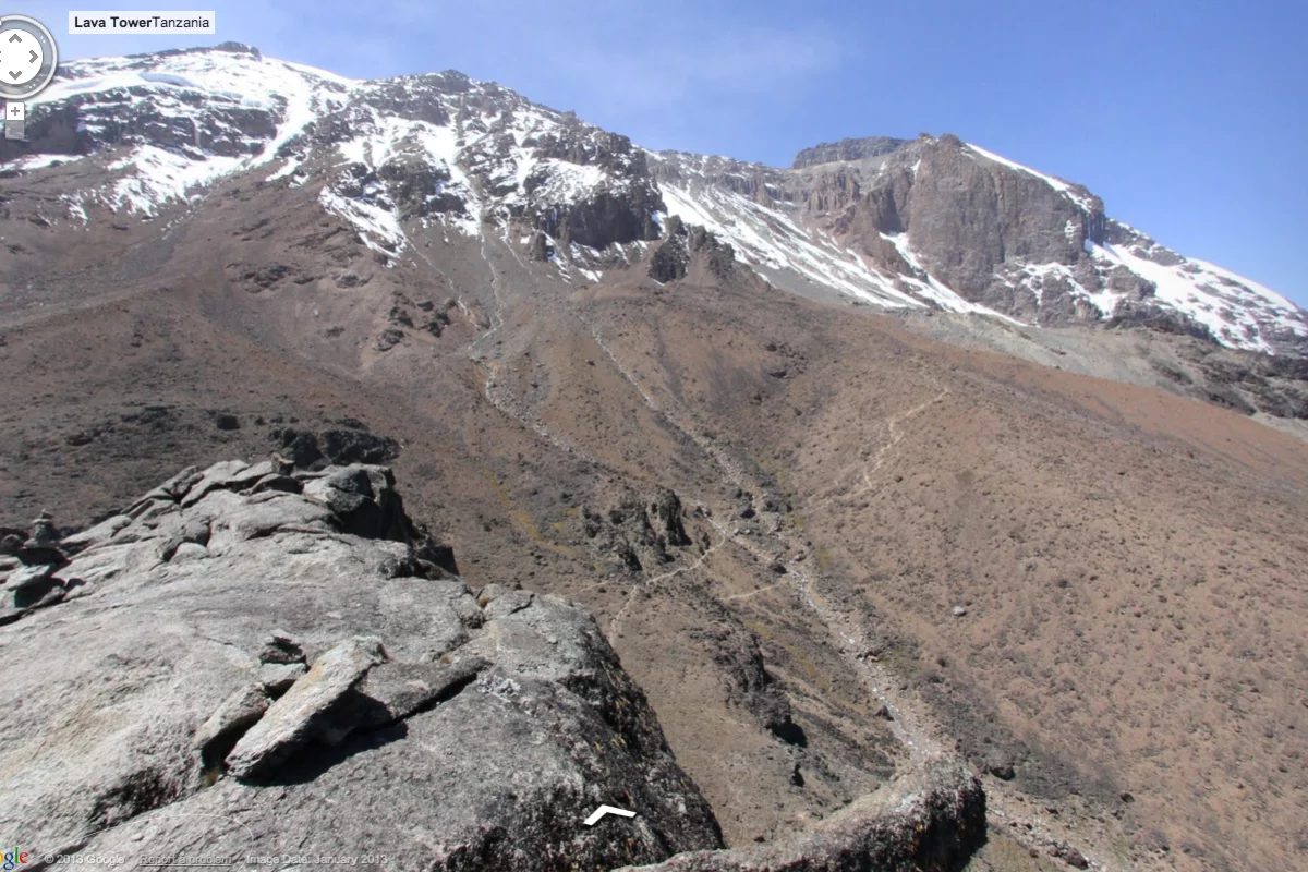 The view from the top of Mount Kilimanjaro through Google Maps Street View
