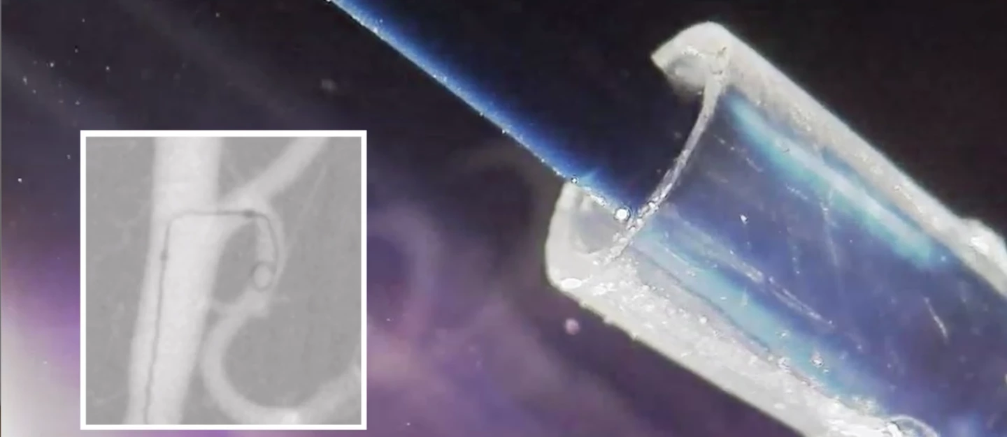 The newly developed steerable catheter can make its way around the brain