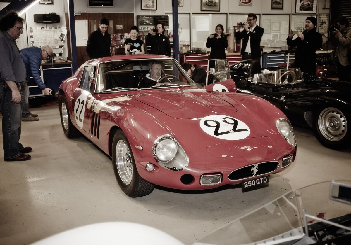 Pink Floyd drummer Nick Mason and his Ferrari GTO.