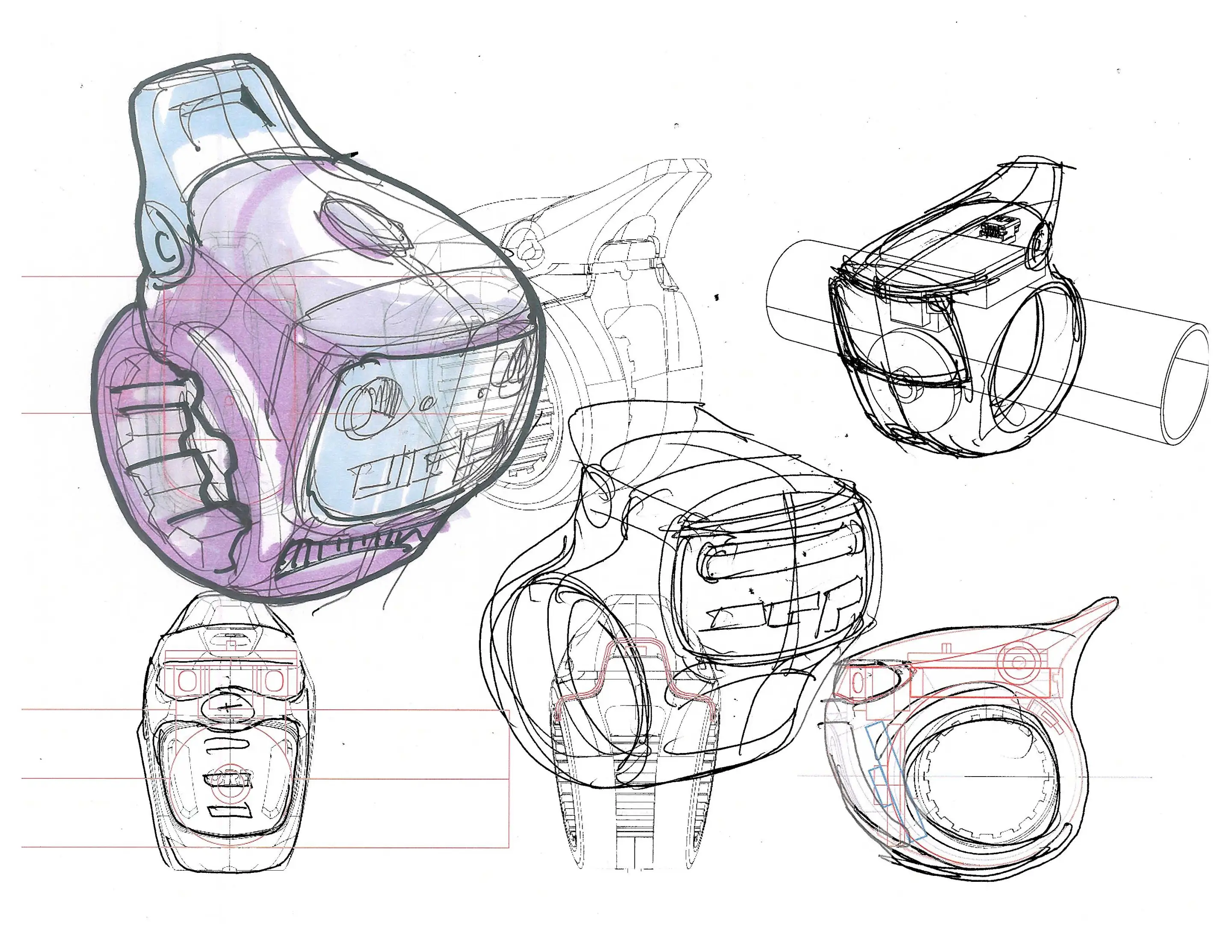 Development sketches of the ORP Smart Horn with built-in LED lights