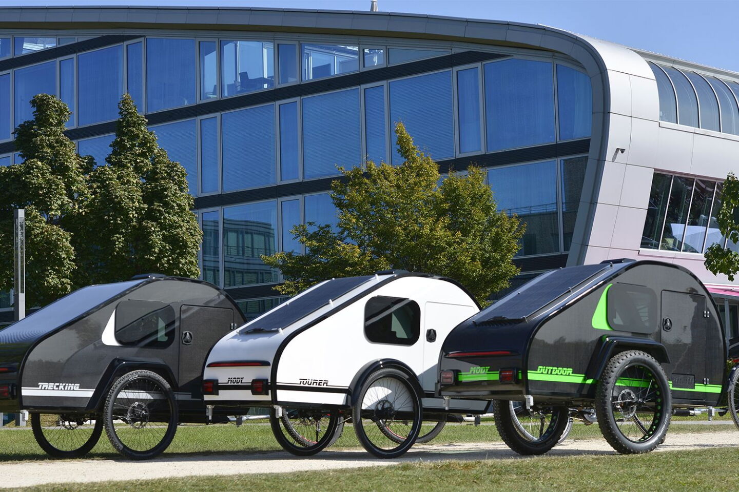 All three Bicycle Caravan models lined up and ready to tour