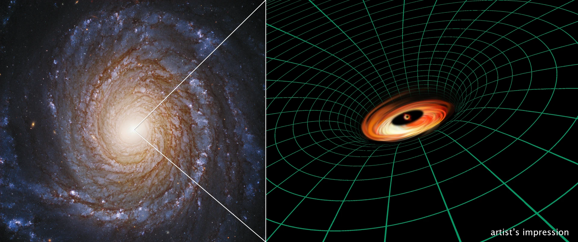 The small, malnourished black hole at the center of galaxy NGC 3147 has surprised astronomers with its disk of dust and gas