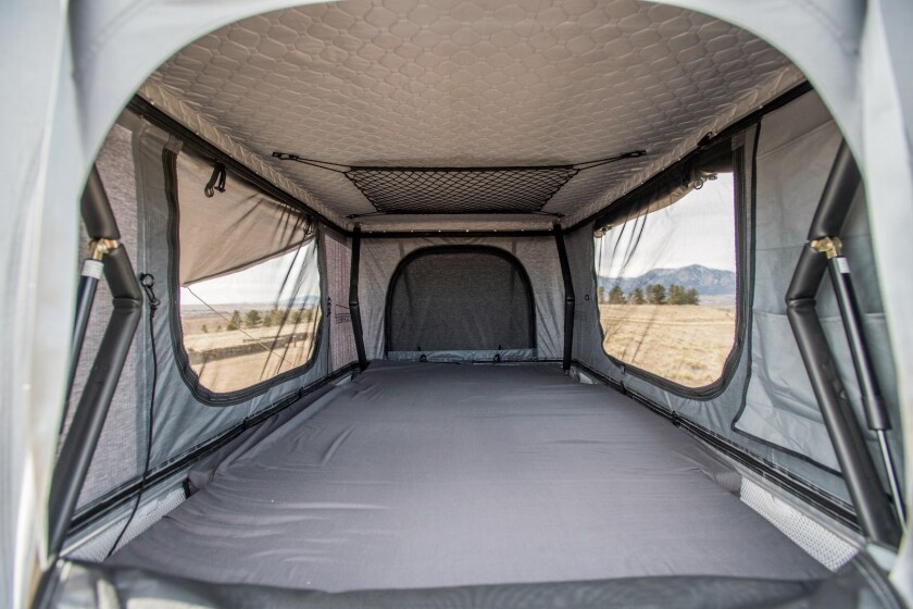 The Sandpiper features a cozy interior with ventilation screens on all sides, a high-density foam mattress, an anti-condensation mat and quilted roof lining