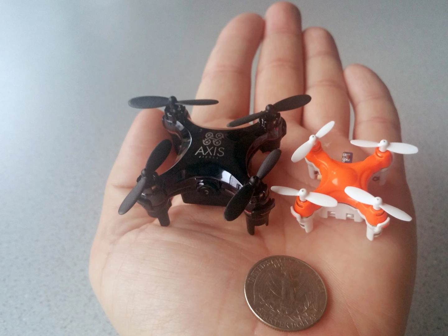 The Axis Drones Vidius (left) next to the smaller Aerius (right)