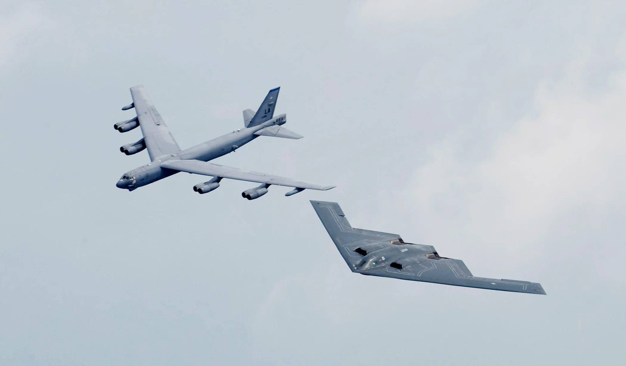A B-52 and B-2 side-by-side