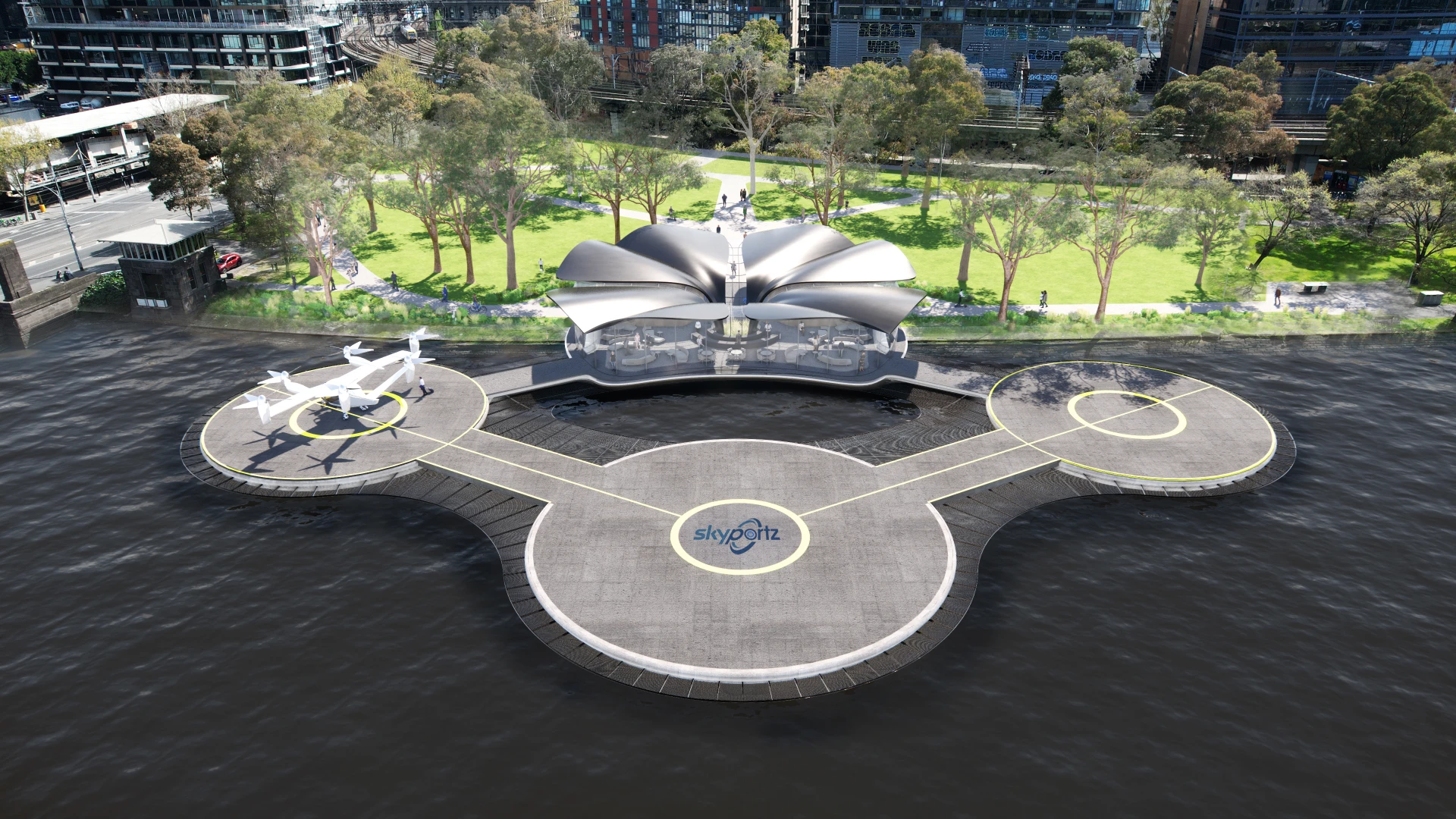 Vtol Vertiport Futuristic eVTOL vertiport readies for takeoff in Melbourne