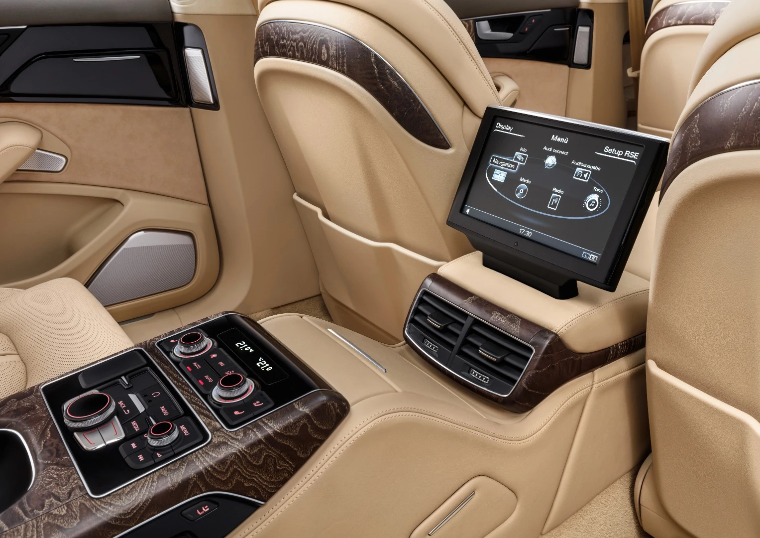 Rear passengers are treated to a cool box and infotainment screen
