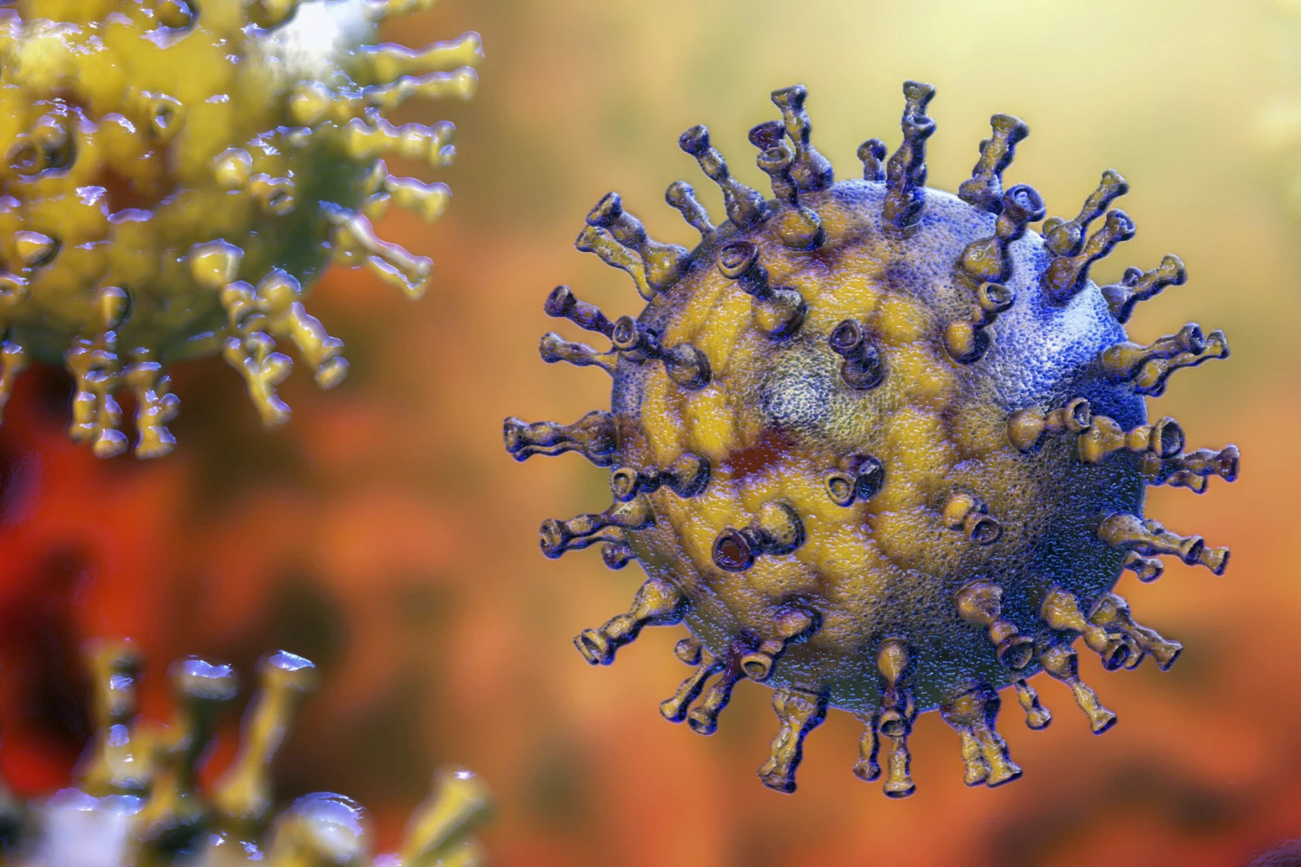 The varicella-zoster virus (VZV) ror chickenpox virus, 3D illustration. A herpes virus which cause chickenpox and shingles