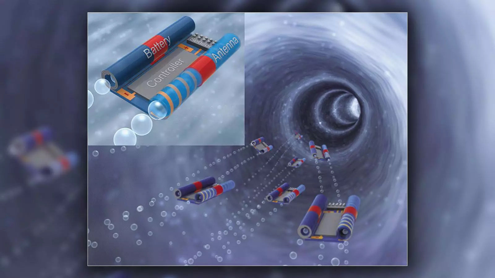 An illustration depicting the microbots' propulsion system
