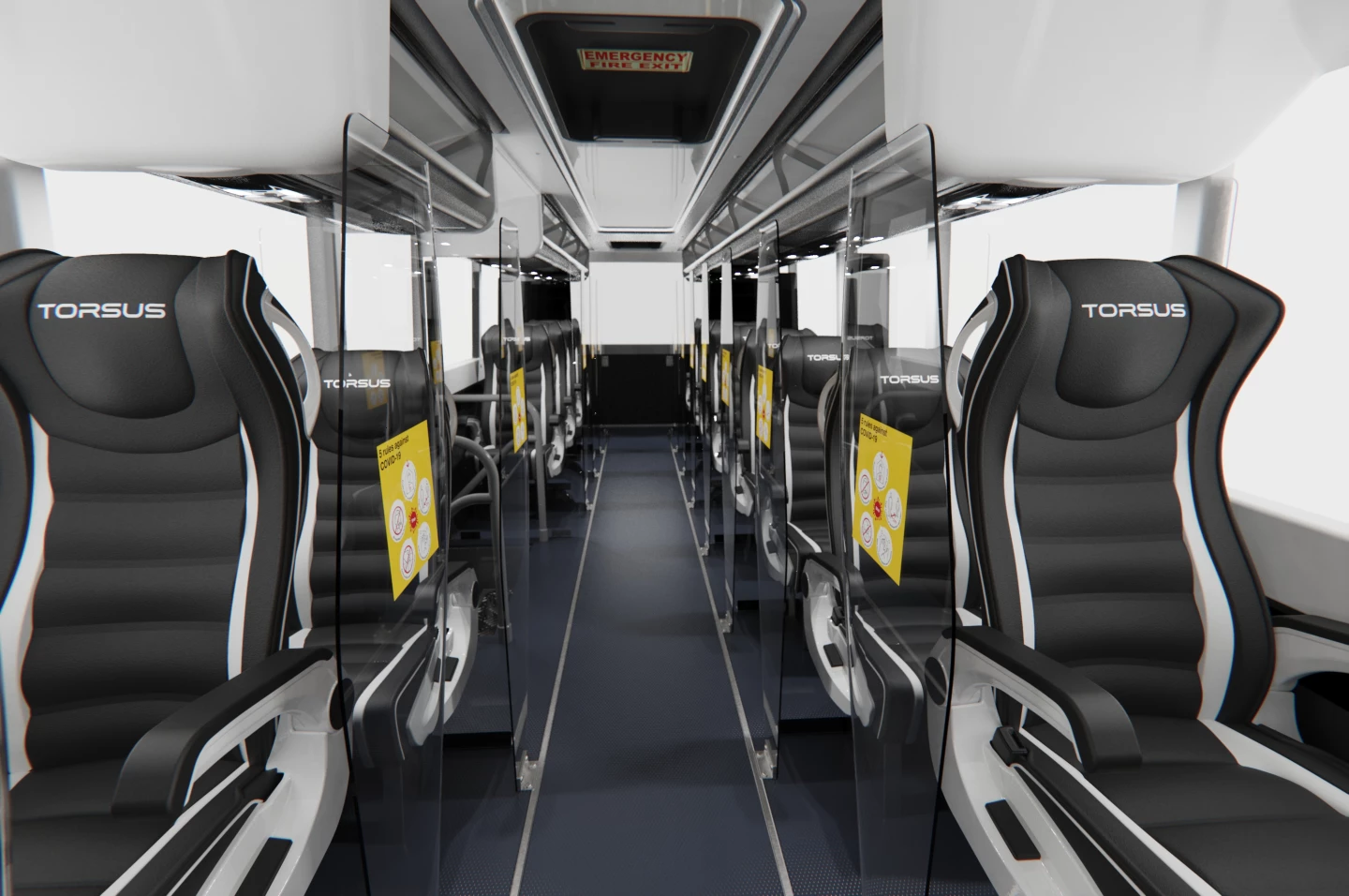 Using the modular floor rail-based seating arrangement, companies can switch between socially distanced and max capacity floor plans as needed
