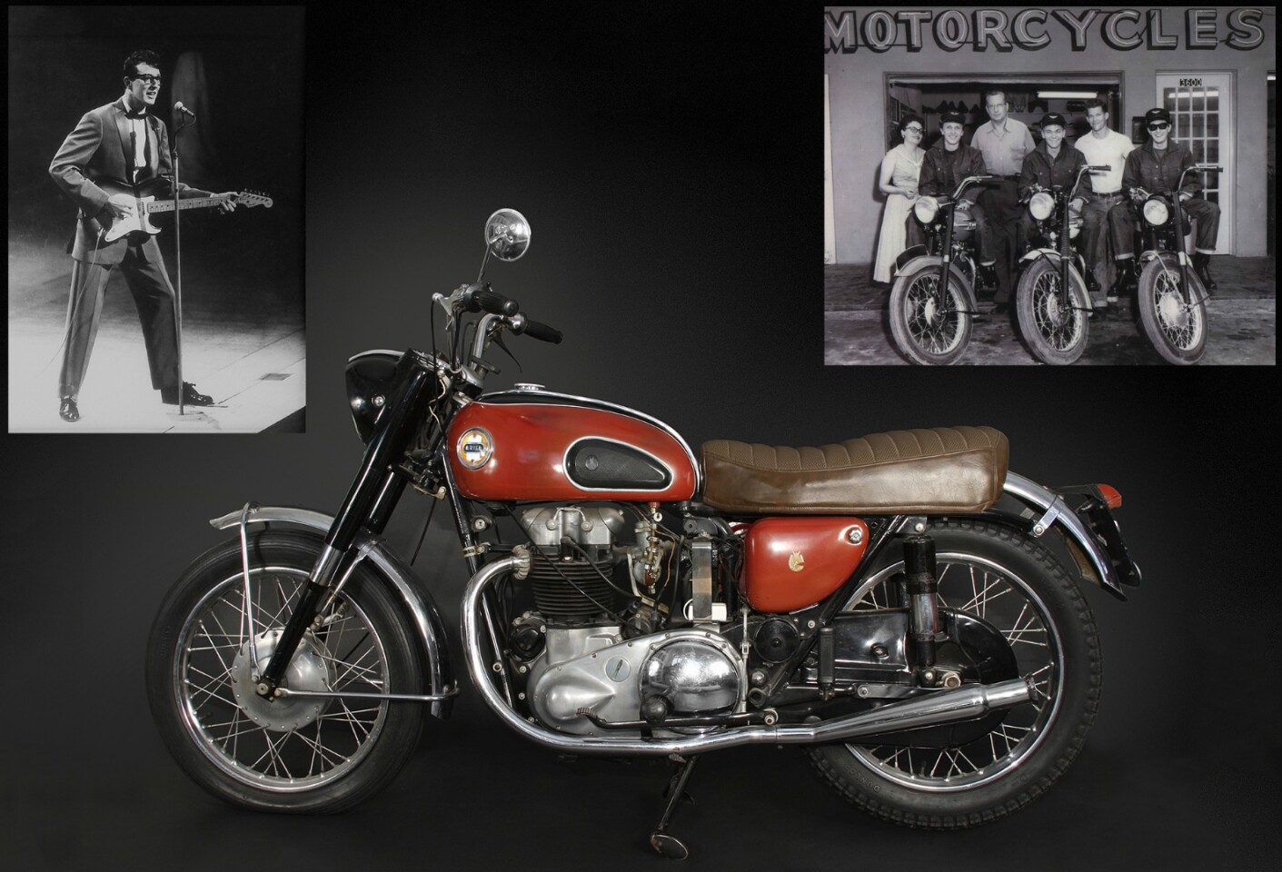 Buddy Holly’s original 1958 Ariel Cyclone motorcycle was a gift to Waylon Jennings in 1979 by members of Holly’s original Crickets, Joe B. Maudlin and Jerry Allison, on the occasion of his forty-second birthday