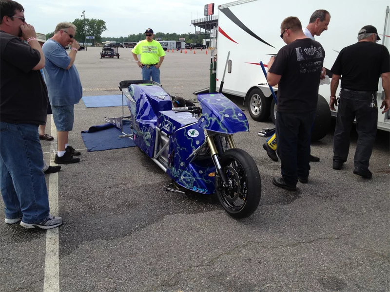 A fresh charge and a new rear tire and the Electric Rocket is ready for its record-breaking run