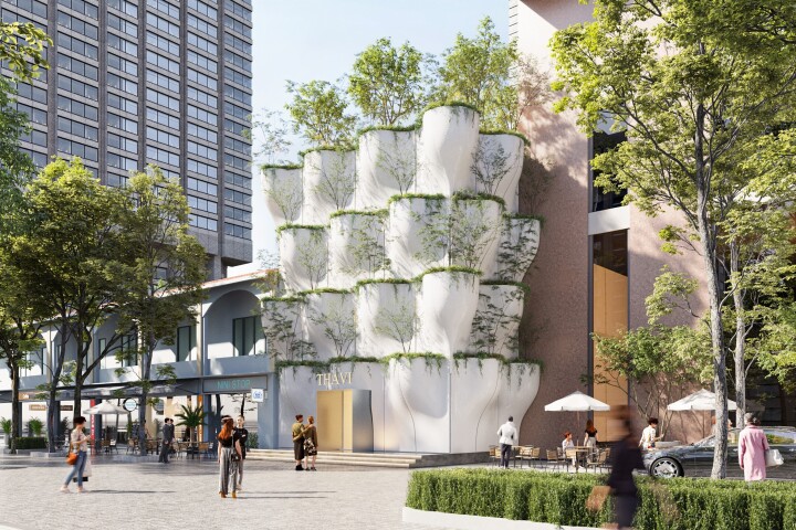 The Thavi Cosmetic Showroom will be defined by an eye-catching facade made up of concrete planters