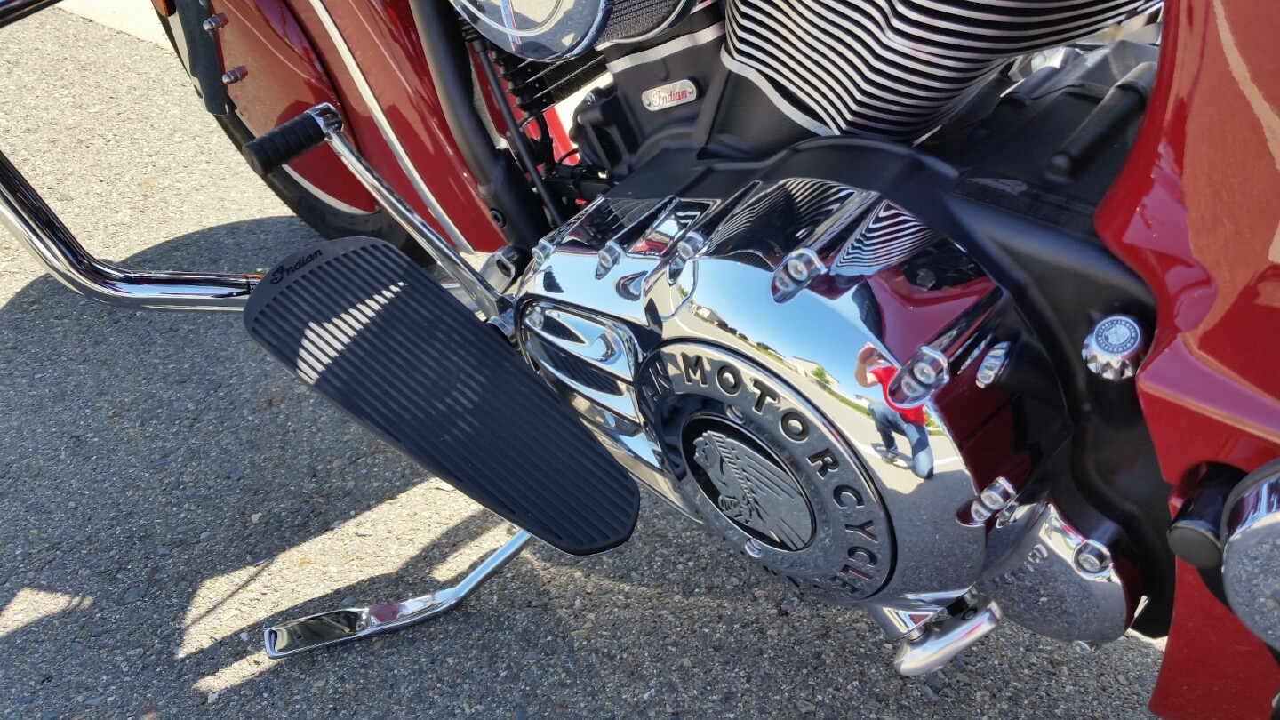 A six speed transmission is housed behind the Indian logoed cover