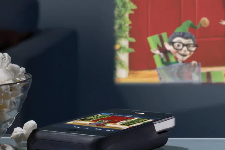 The Pocket Projector for iPhone 4 boasts a 15-lumen LED projector lamp and projects images of up to 50 inches at 640x360 native display resolution