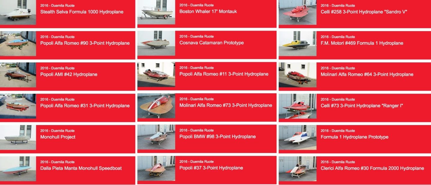 A small part of Luigi Compiano's quite large vintage hydrofoil collection that will be auctioned in Milan in November