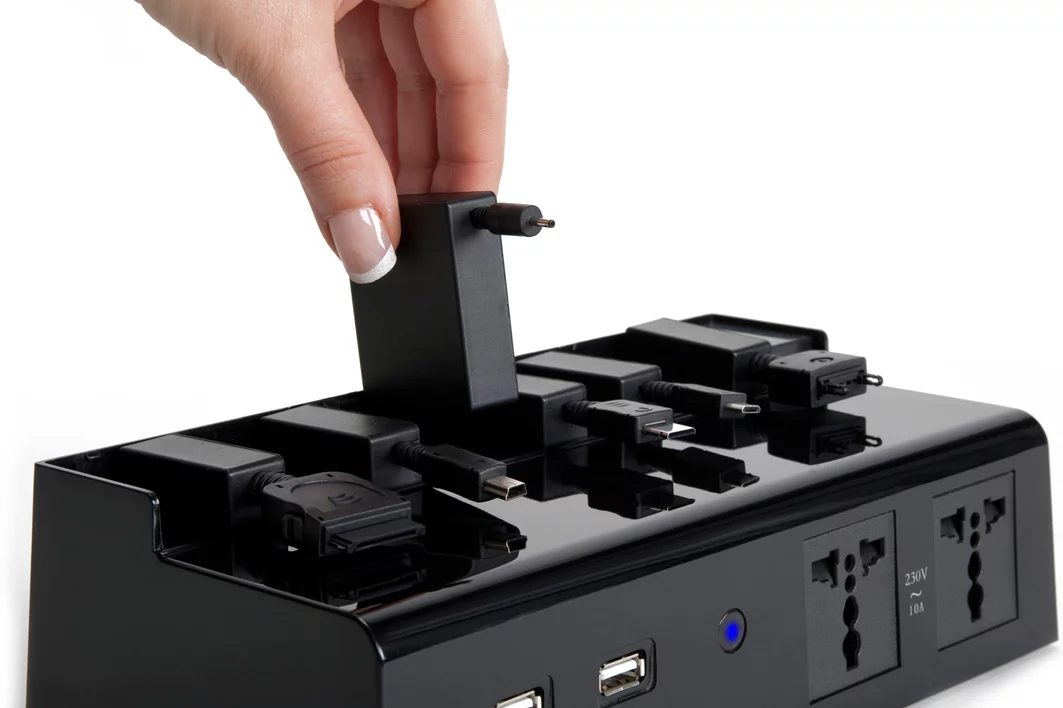 The PowerBrick universal charger has six customizable connectors that can be updated
