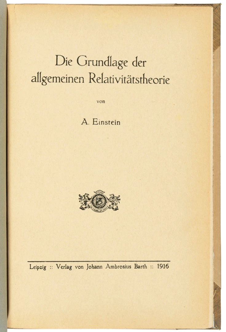 Die Grundlage der allgemeinen Relativitäts theorie by Albert Einstein (1916) | Auction Description | Estimate: $3,165 to $4,431 | Auction Date: July 9, 2019