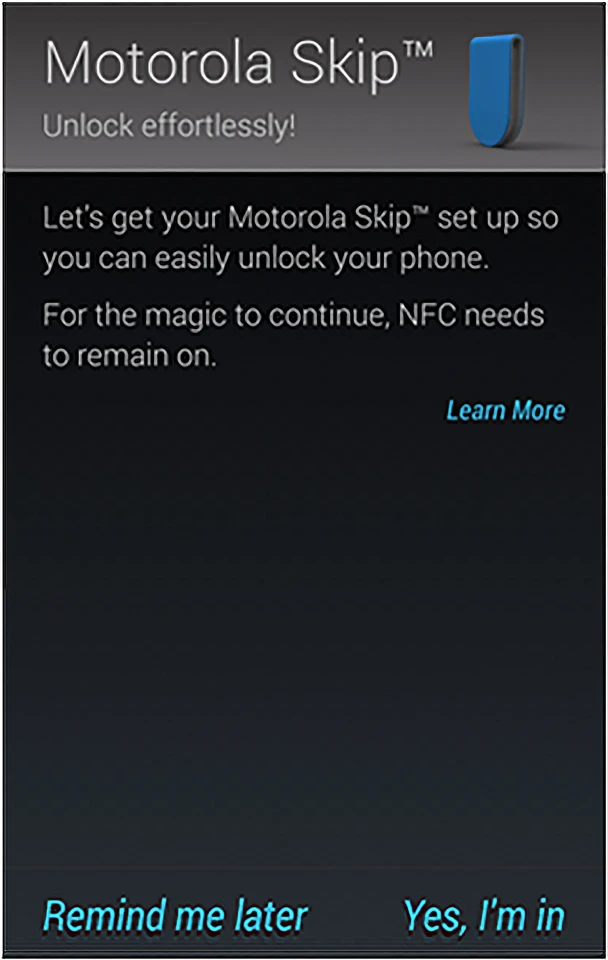 This is the NFC pairing page for the Moto Skip, according to Motorola's support documentation