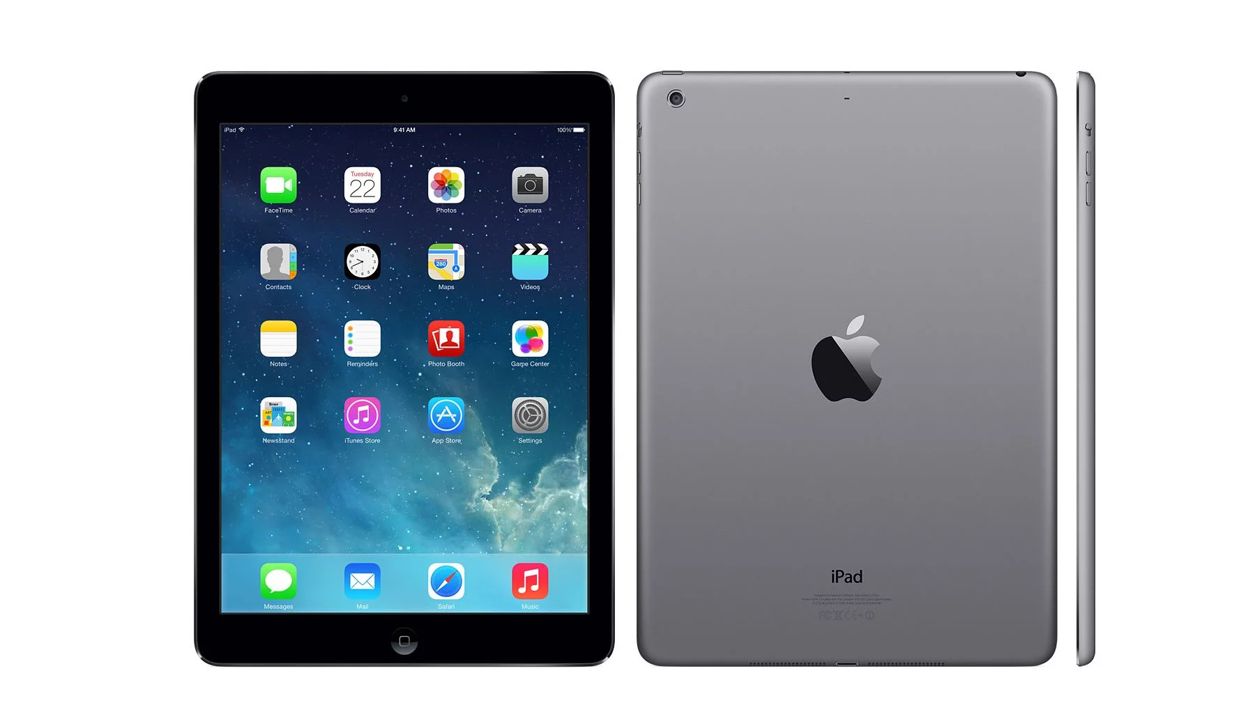 The iPad Air is available in silver/white and black/space gray