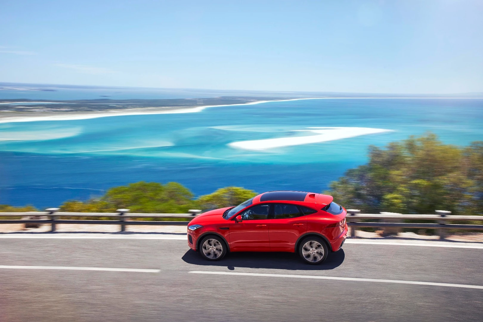In the US, the Jaguar E-Pace is powered by either a 246- or 296-hp 2.0-liter turbo engine