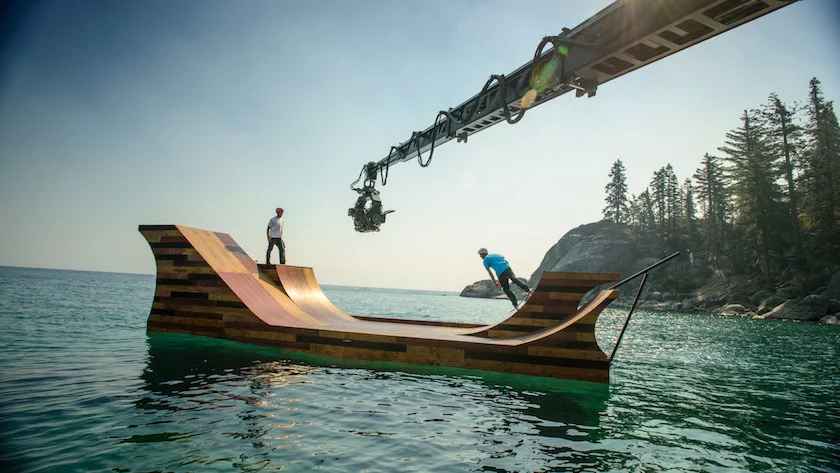 The floating ramp was put to the test by pro skateboarder Bob Burnquist