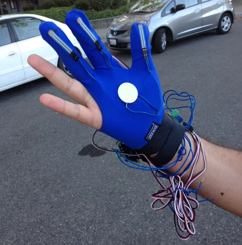 Med Sensation's Glove Tricorder is outfitted with numerous sensors to detect breast cancer and other internal medical problems when placed on different areas of the body
