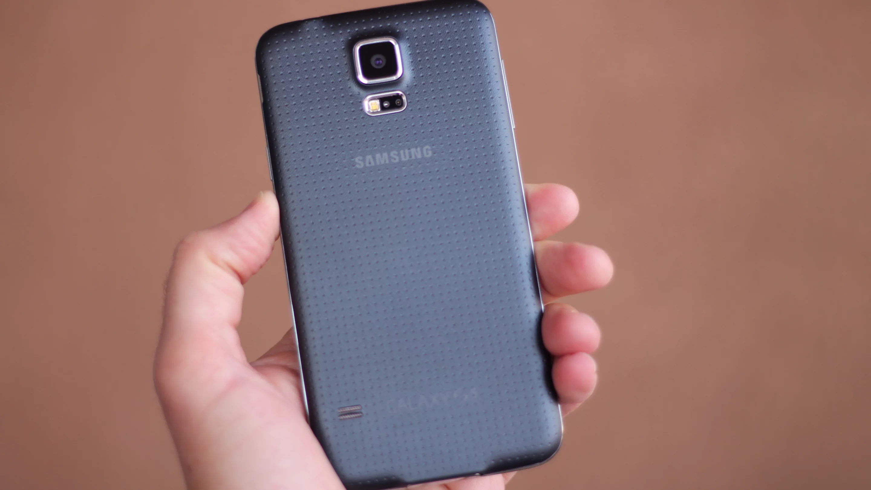 The Galaxy S5 has a faux leather finish