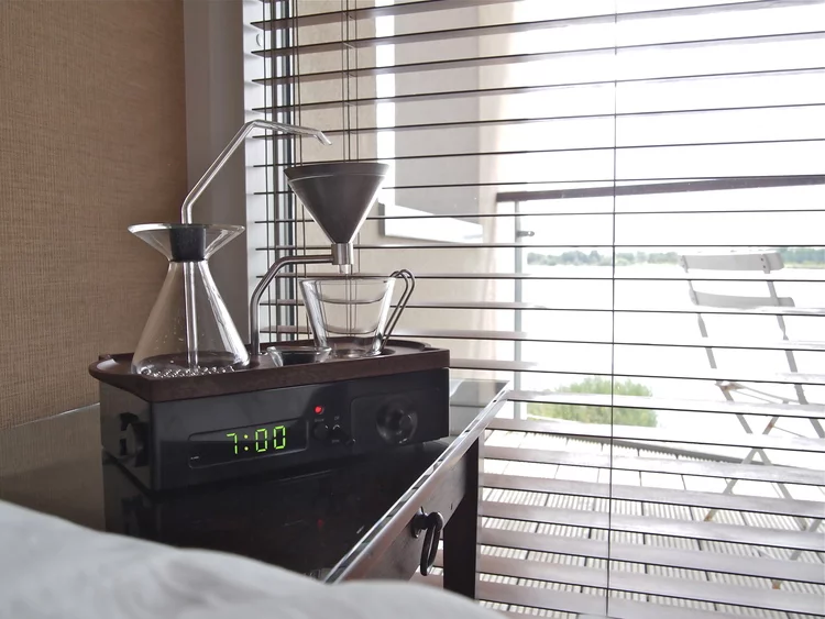 The Barisieur has a fresh cup of coffee ready and waiting for when you wake up