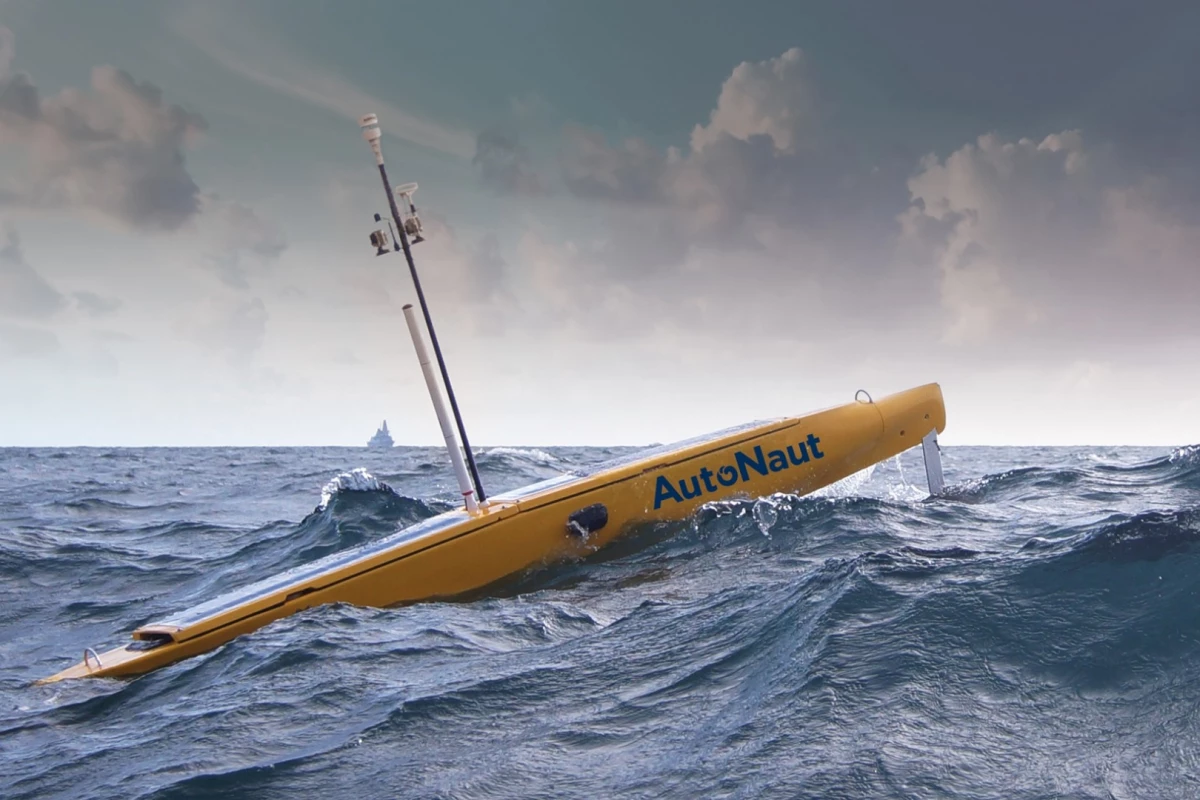 Designed to spend weeks on the water, the AutoNaut is powered by wave motion and hosts solar-powered sensors