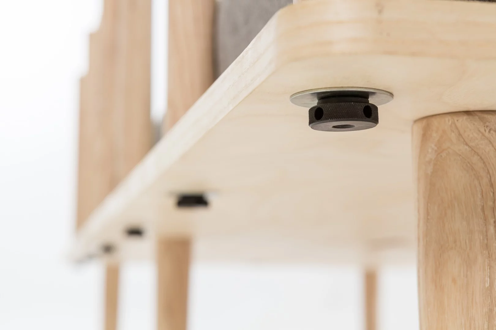 The use of thumb nuts is one means of ensuring that no tools are required to build the Greycork furniture