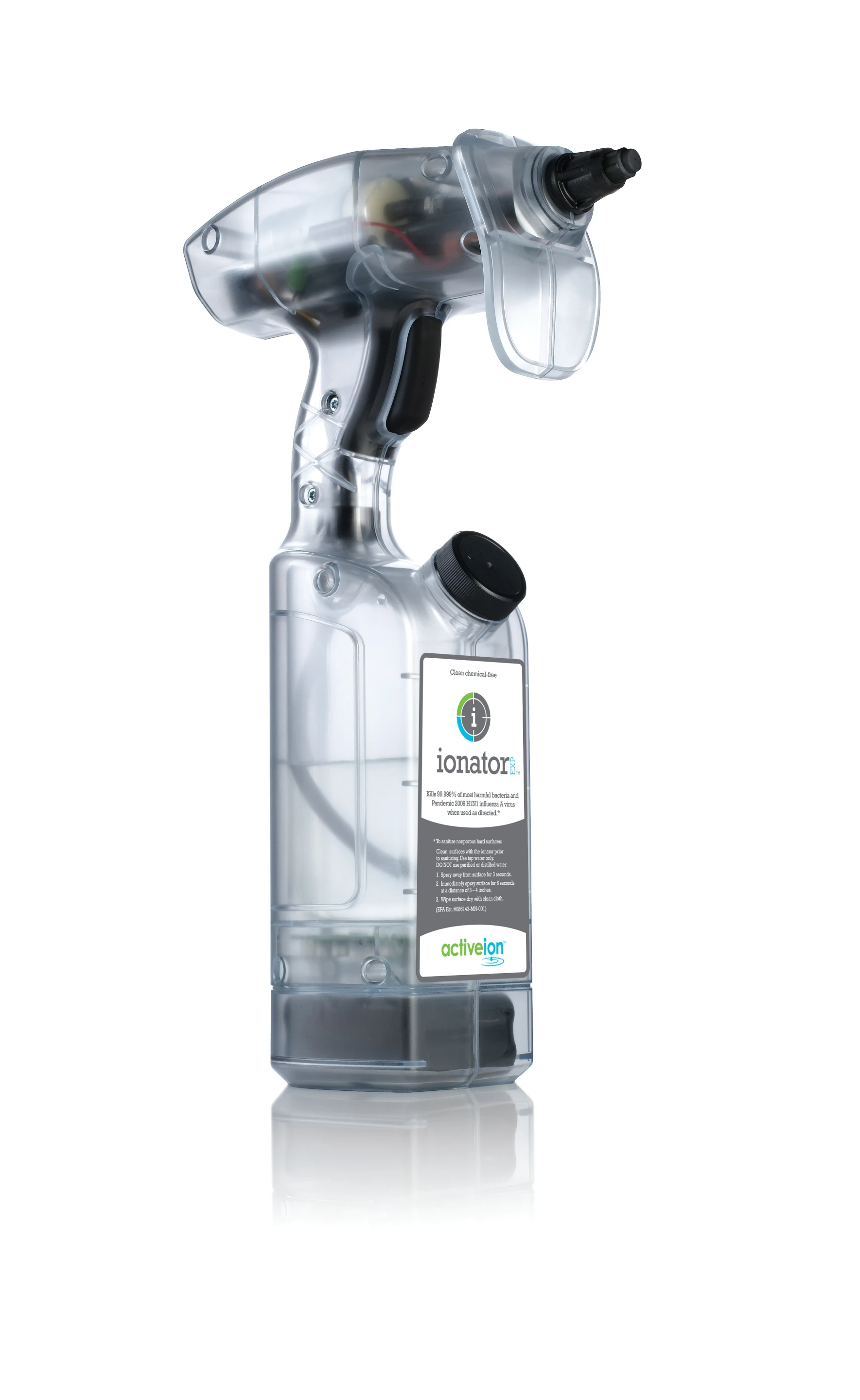 Activeion's ionator products use tap water to disinfect and clean surfaces