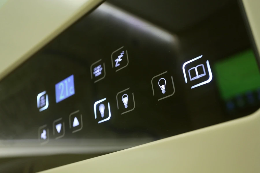 The control panel allows guests to control the room facilities in the same way that they can using the smartphone app