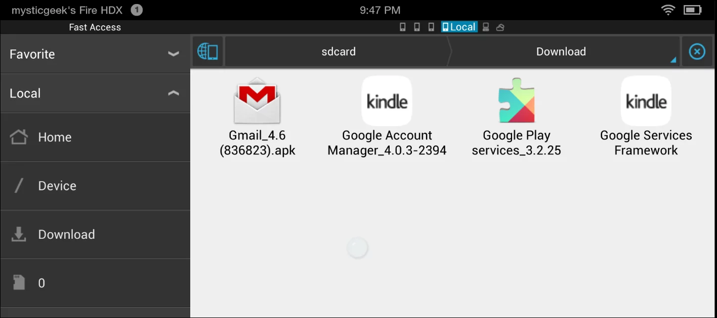 ES File Explorer allows you to access the Kindle Fire Download folder