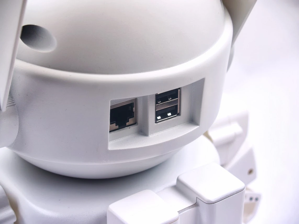 RAPIRO's head is designed with slots ready for USB and Ethernet cables