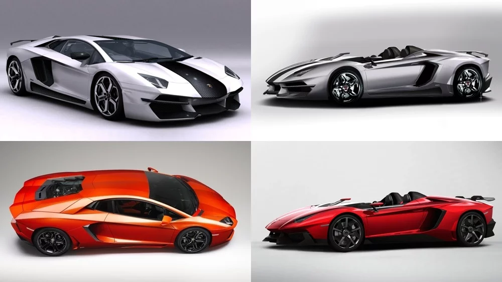 The Prindiville's Lamborghini Aventador and Aventador J versions are at top. The originals below them.
