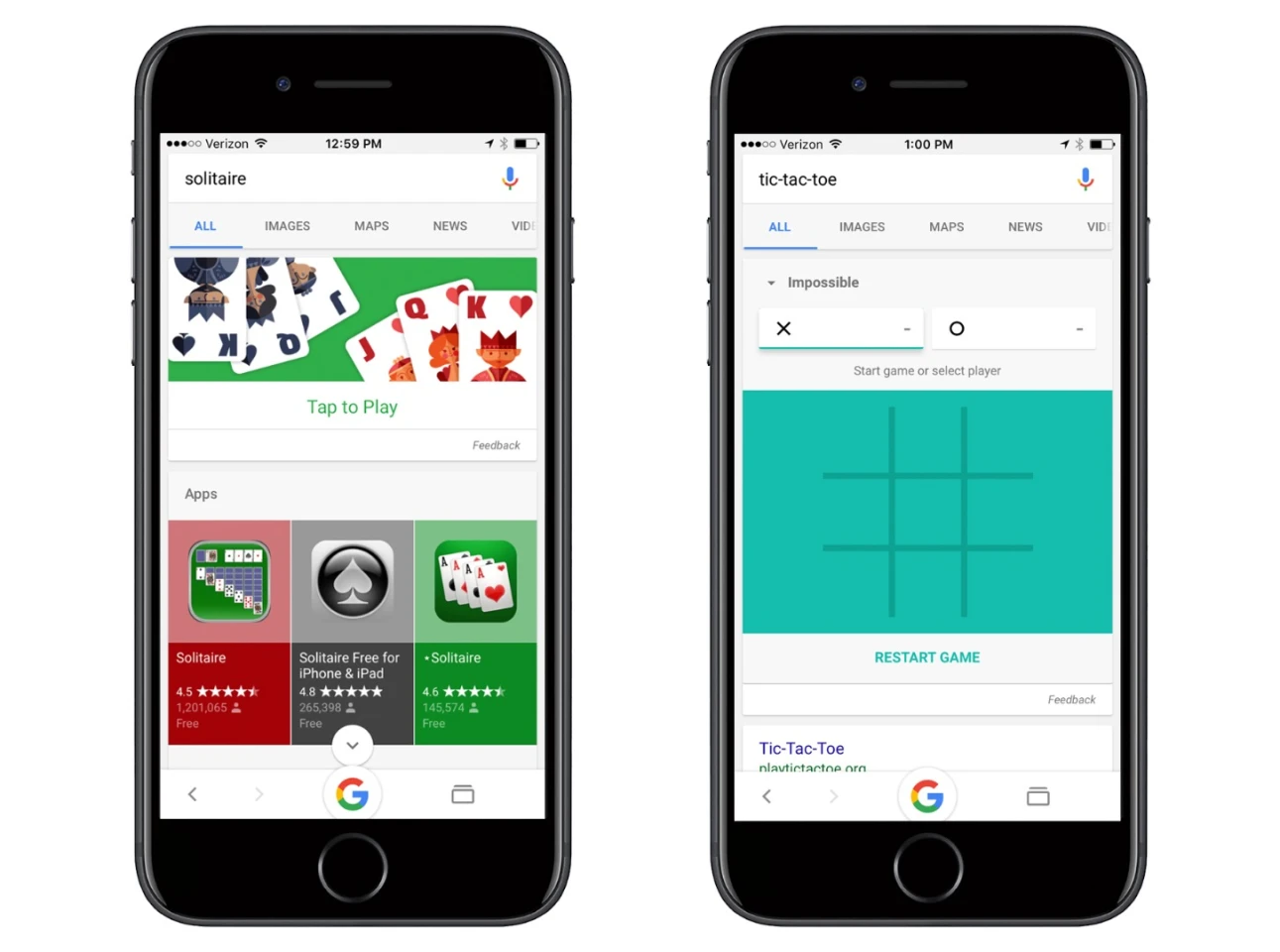 Download-free mobile games: Google has Solitaire and tic-tac-toe built in