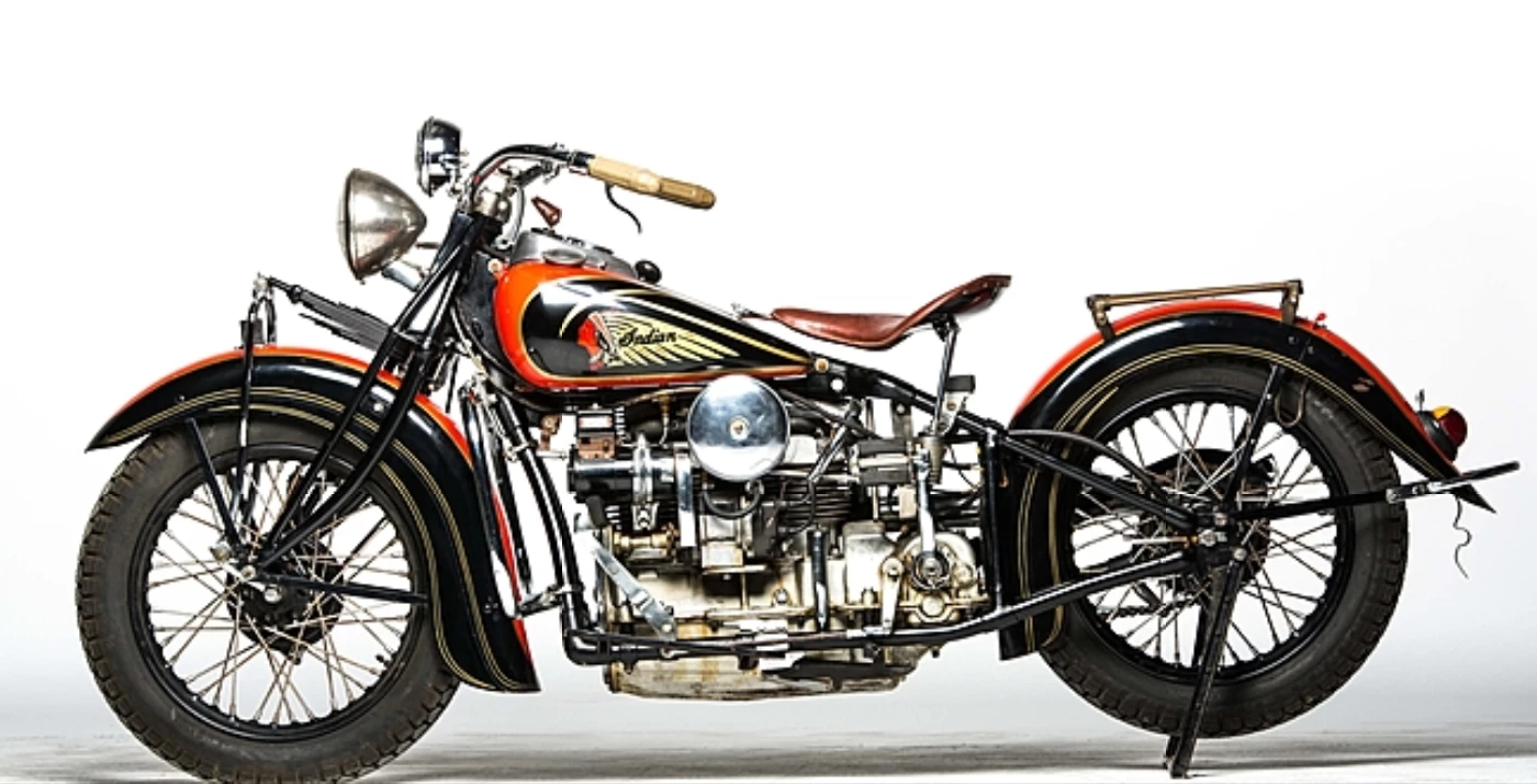 An older restoration magneto model 1939 Indian Four with matching numbers, this bike sold as part of the EJ Cole Collection in March, 2015, fetching $115,500.